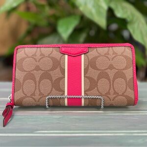 Coach Pink Stripped Zippered Wallet